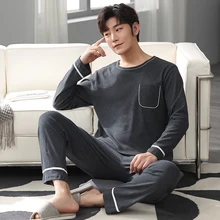 

Spring Men Pajamas Long Sleeve Male Pajama Set Men Pure Full Cotton Pajamas for Men Sleepwear Suit Homewear 4XL
