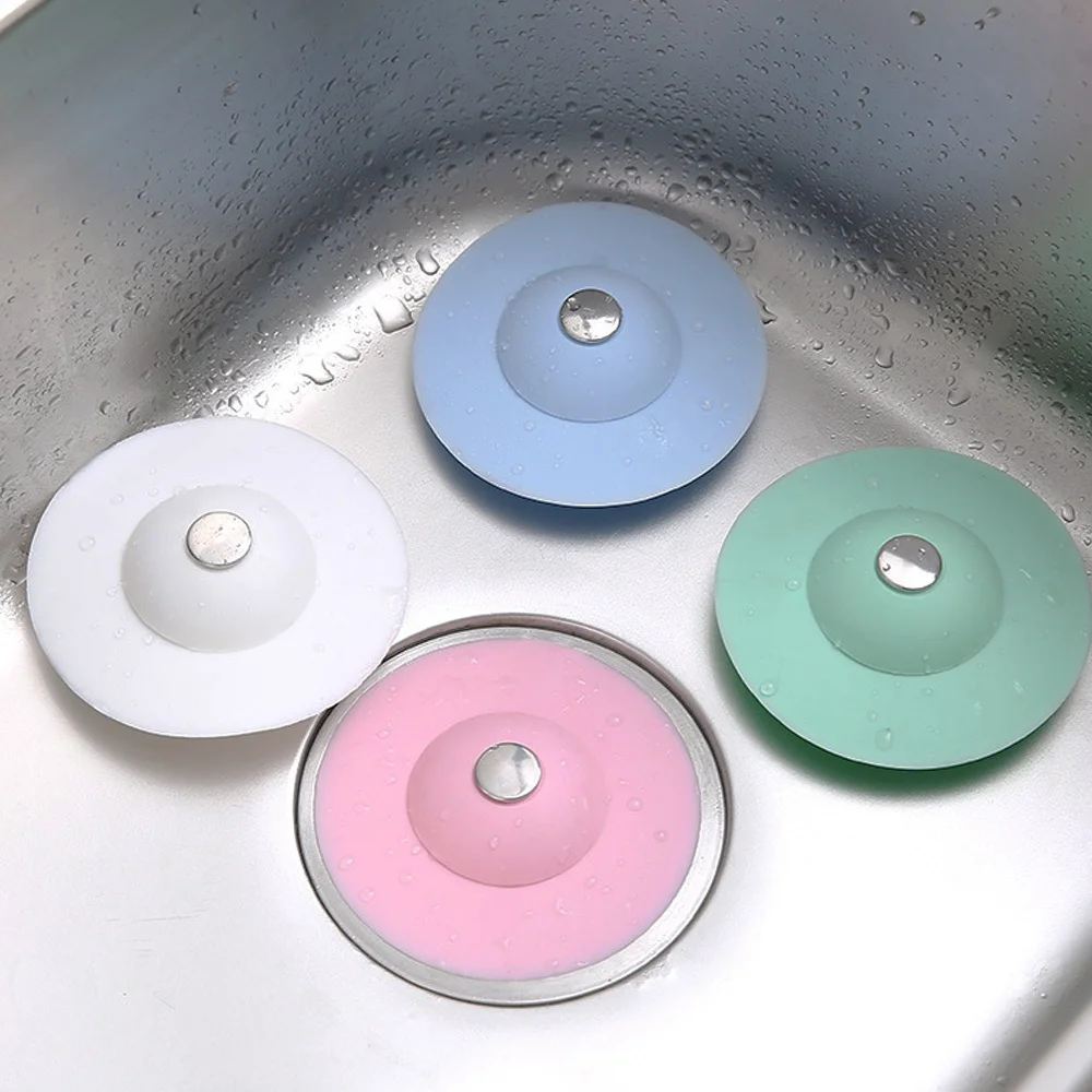Silicone Sink Strainer Kitchen Bathroom Hair Sink Filter Plug Drains Press Bouncing Closed Cover Strainers Floor Sucker Tool