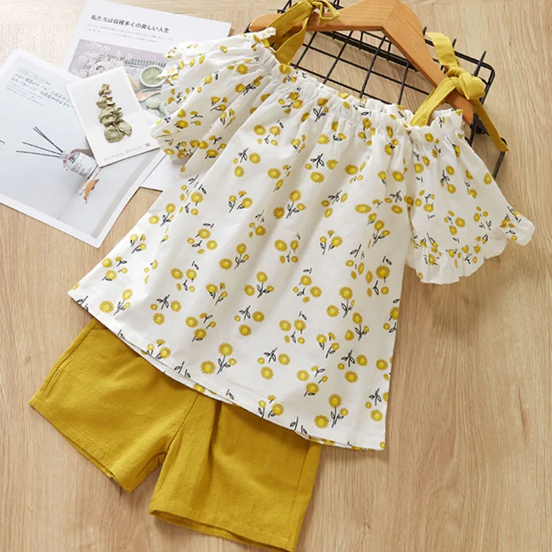 ax1059 Yellow Keelorn/Повседневные комплекты одежды для девочек комплект летней одежды для детей, Милая футболка с цветочным рисунком и шорты, костюм детская одежда из 2 предметов комплекты для девочек - Цвет: ax1059 Yellow