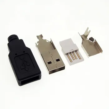 

100set 3 in 1 USB-A male plug with protective cover Soldering wire 2.0 usb connector