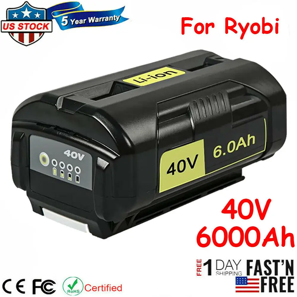 

High Capacity For Ryobi OP40261 40V 40Volt 6.0Ah 5.0Ah Lithium Ion Battery OP4050A Collection Cordless Power Tools OP4040 OP4026
