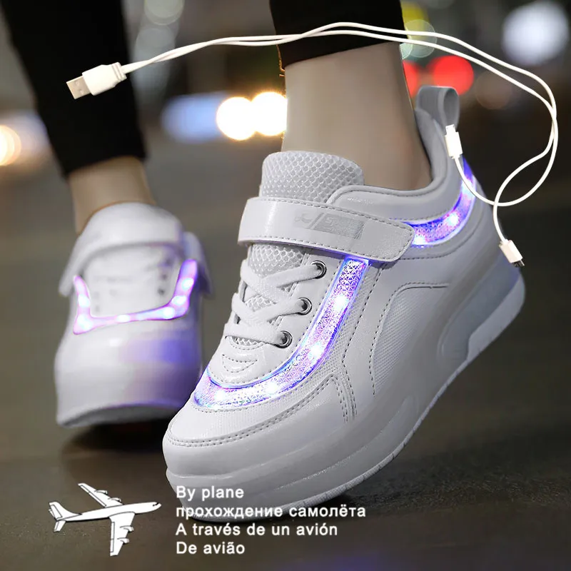 Sneakers Voor Kinderen Jongens Maat 40 Led Light Up Schoenen Met Dubbele Wielen Opladen Skate Schoenen voor Kinderen Jongens Meisjes|Sportschoenen| -