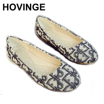 

HOVINGE Women Flats Shoes2020 New Fashion Shoes Cotton Fabric Casual Office Ladies Shoes Slip On Black Wine Red Women Footwear