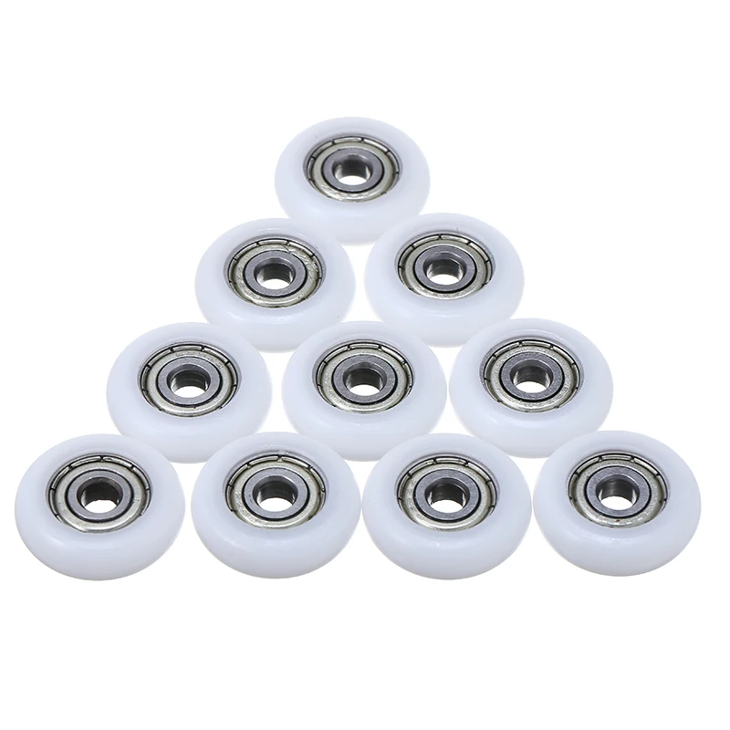 10pcs  Carbon Steel Pulley Wheels Roller Recessed Groove Ball Bearing White 