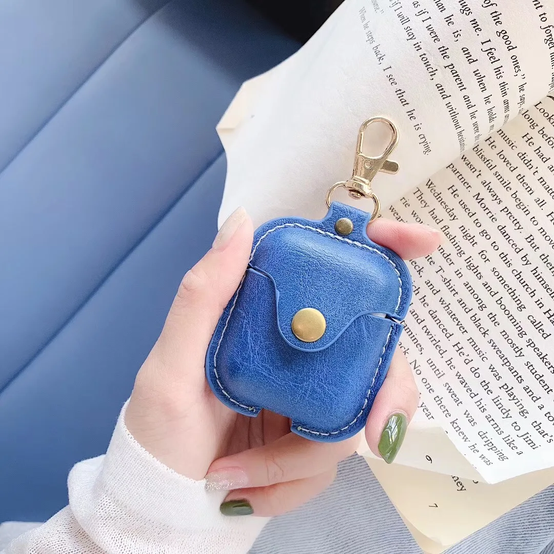 Чехол для AirPods, роскошный высококачественный защитный чехол из искусственной кожи, Bluetooth, беспроводные наушники для Air pods 2, чехол с крюком - Цвет: Королевский синий