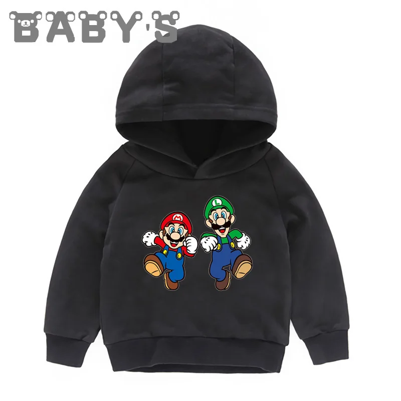 Детские толстовки с капюшоном; детские толстовки с принтом «Super Mario Bros»; пуловер для малышей; топы для девочек и мальчиков; осенняя одежда; KMT5222 - Цвет: 5222E-Black