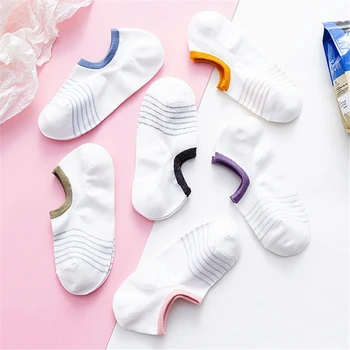 

2020 New Style Women Cute College Wind Socks Girls Striped Casual Boat Socks Candy Color Fashion Lady Short Ankle Socks