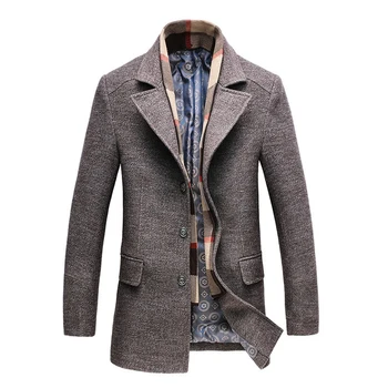 

New Fashion Business Long Thicken Slim Overcoat Jacket Mens Peacoat Brand Clothes Plus size Winter Men's Casual Wool Trench Coat