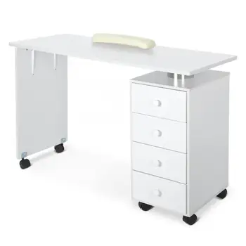 

Nail Art Manicure Station Large Table with Arm Rest Foot Rest Salon Spa Nail Equipment Nail Polish Organizer With 4 wheels