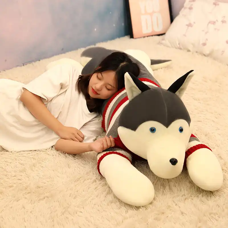 husky dog plush body pillow