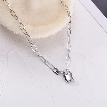 

SUNIANGON 925 Sterling Silver Necklace Padlock Pendant Necklace For Women Vintage Silver Choker Necklace Fine Jewelry 925 Niche