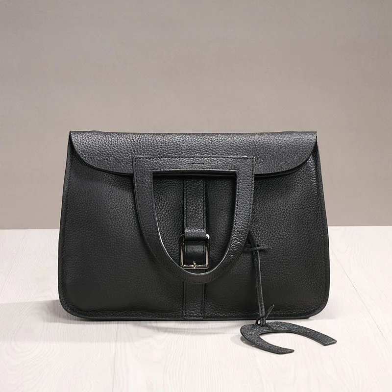 Классические дизайнерские женские сумки на плечо винтажные сумки из натуральной кожи высокого качества - Цвет: Черный