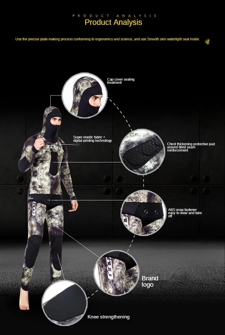 Wetsuit 3.5mm Mens  CR Neoprene Open Cell camouflage Two-piece  spearfishing diving suit winter swimsuit Unisex