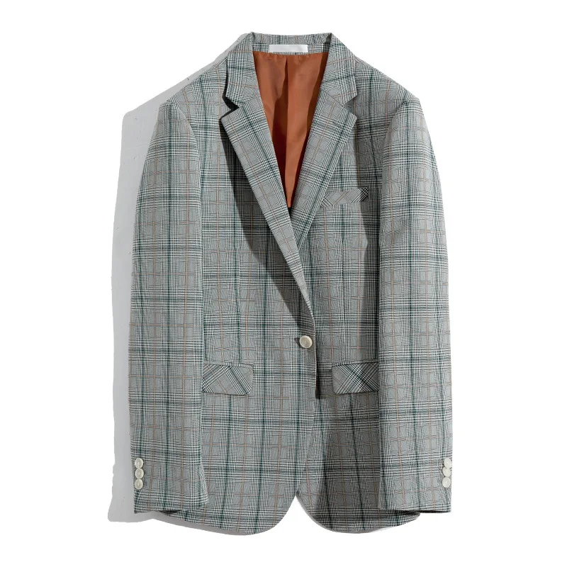 Zogaa New Fashion Summer Autumn Men's Business Suits Slim Light Plaid Suits British Style Thin Section Tide Youth Suits - Color: Blue
