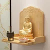 Wooden Wall Shelf Shrine Buddha Rack Pine Buddhist Altar Sculpture Collection Display Wood Carving Crafts Home Decor Accessories 1