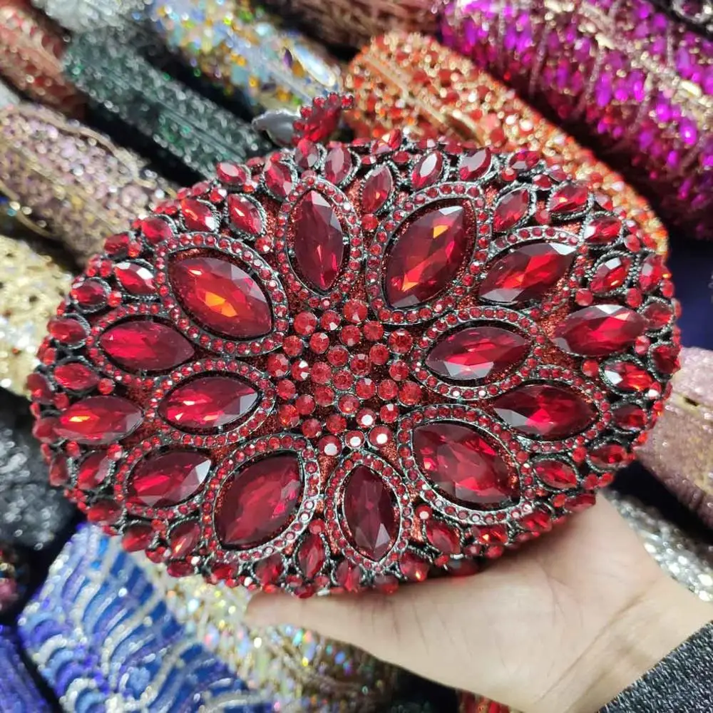 Black Red Роскошные изумрудные стразы, клатч для женщин, свадебные сумочки, вечерние сумочки, золотые, серебряные женские вечерние сумочки на цепочке SC795 - Цвет: Black Red