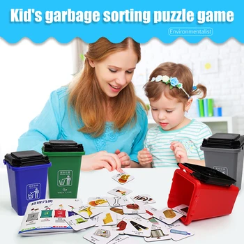 

1Set Garbage Classification Puzzle Toy Mini Trash Can Early Education Teaching Aid Knowledge Game Parent-Child Interaction Games