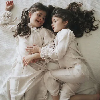 

Princess Lace Sleepwear for Baby Girl Home Clothing Set 60 Branch Rayon Satin Kids Girls Clothing