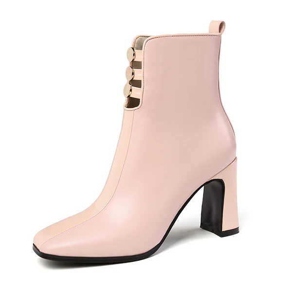 Pink Cow Leather SOPHITINA/модные ботинки с квадратным носком и металлическим украшением на квадратном каблуке; Милые Новые однотонные ботинки на молнии; женские ботильоны; PO284 - Цвет: Pink Cow Leather