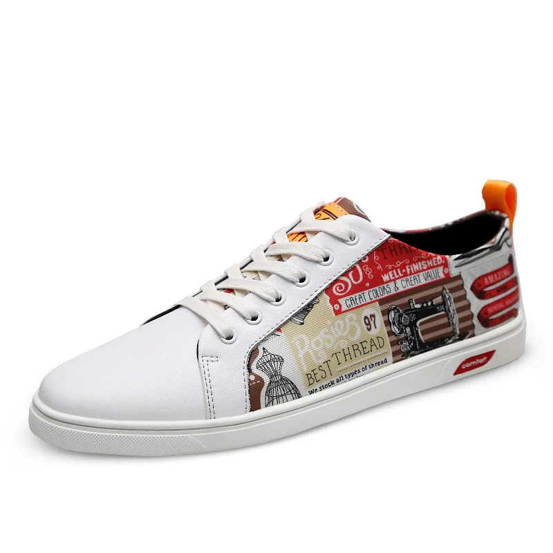 

Men's Genuine Leather And Canvas Casual Shoes Summer Graffiti Leather Adult Fashion Mens Casual Sneakers Men Loafers Brand C4