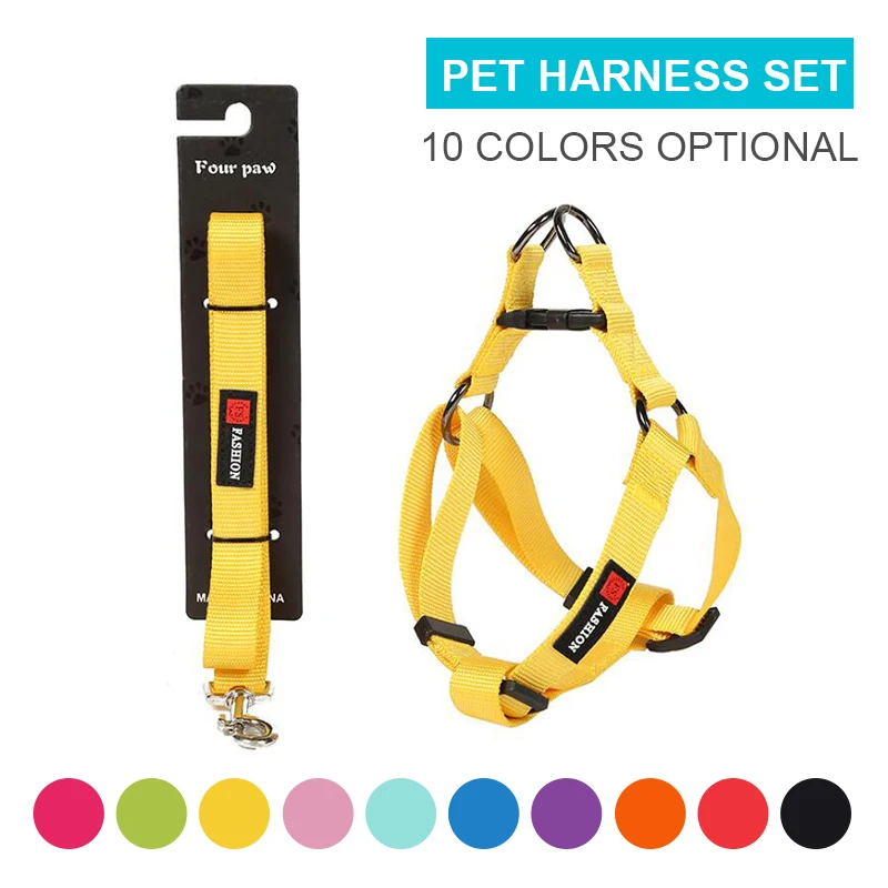 

Dog Harness Leash Suit Nylon Solid Adjustable Comfortable Durable Dog Vests For Pets Walking Runing Metal Accessory Pet Supplies