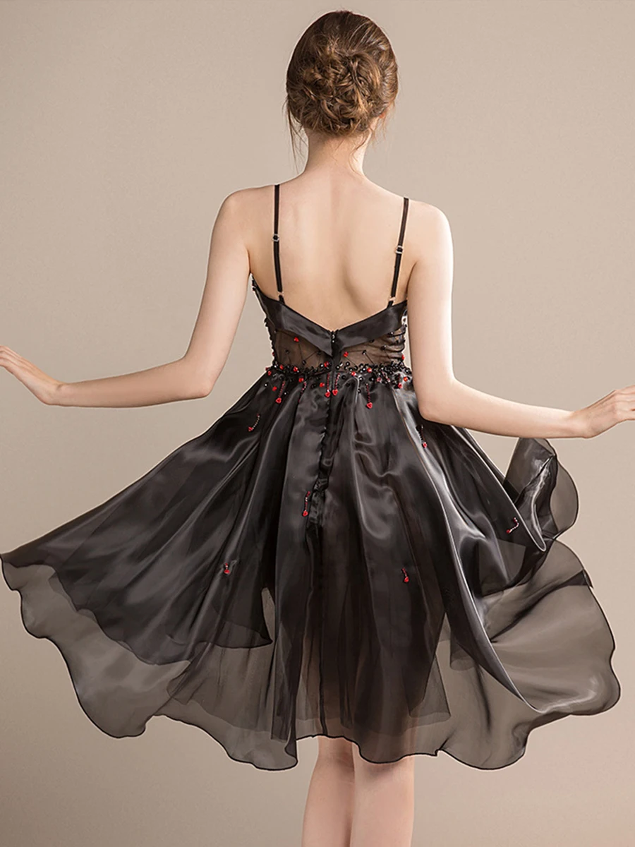 Skyyue коктейльное платье с бисером Мини Vestidos De Gala сексуальное женское вечернее платье с v-образным вырезом без рукавов коктейльное платье H071