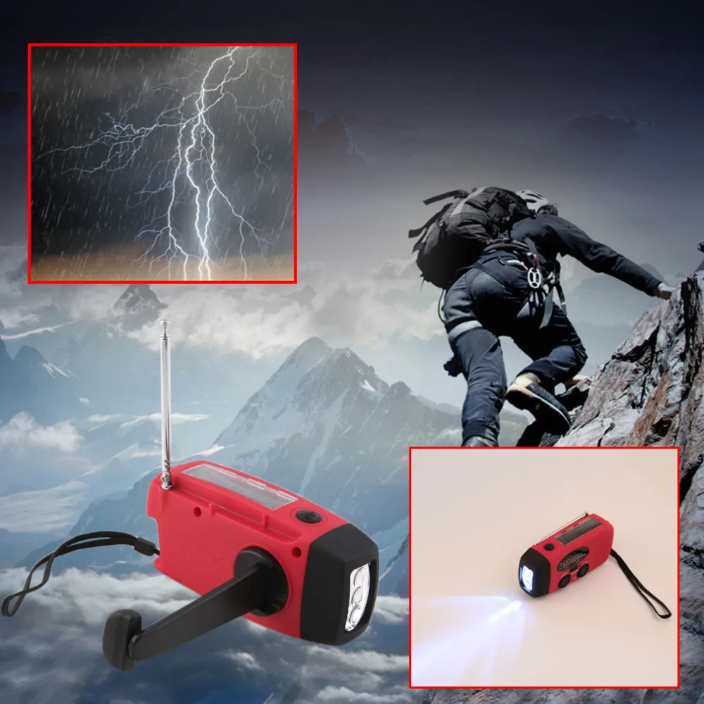 

3 in 1 emergency charger hand crank generator with radio Wind up/Solar/Dynamo Powered FM/AM Radio,Phones Chargers LED Flashlight