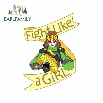 

EARLFAMILY 13cm x 9.8cm for Fight Like A Girl Golden Fan Cartoon Graphics Bumper Car Stickers Anime Waterproof Decal Car Styling