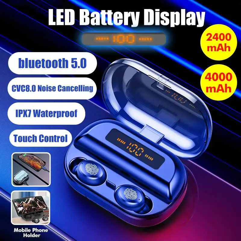 Цифровые TWS bluetooth 5,0 наушники CVC8.0 с шумоподавлением стерео 2400/4000 мАч Внешний аккумулятор IPX7 водонепроницаемые наушники с микрофоном