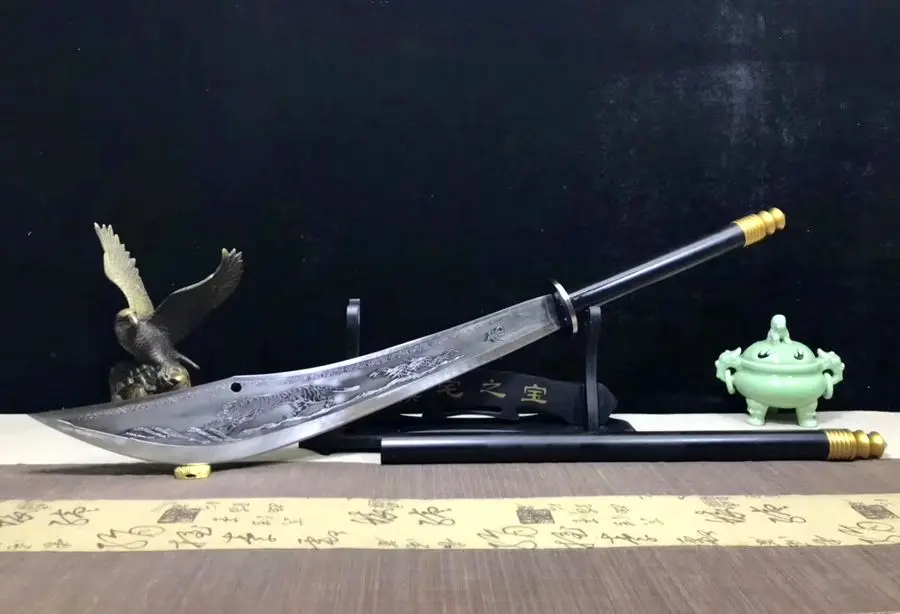 Hand-Forged WUSHU Broadsword Sword Katana Carven Tiger Kung Fu Da Dao Saber