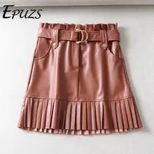 Элегантная женская обувь на высоких каблуках с талией искусственная кожа юбка Сексуальная карманный мини юбка Офисная женская уличная одежда в стиле «панк» из искусственной плиссированная юбка; Сезон Зима; faldas