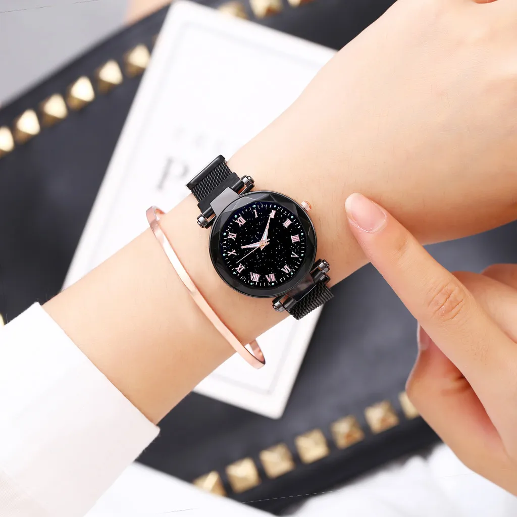 Luxury Women's Watches Dress Bracelet Watch Fashion Simple Starry Dial Stainless Steel Mesh Belt Ladies Quartz Wristwatch
