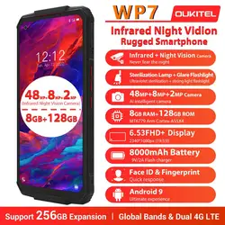 Смартфон OUKITEL WP7, прочный, 8000 мАч, 6,53 '', инфракрасный, ночное видение, мобильный телефон, 8 Гб 128 ГБ, Восьмиядерный, тройная камера 48 МП, прочный с...