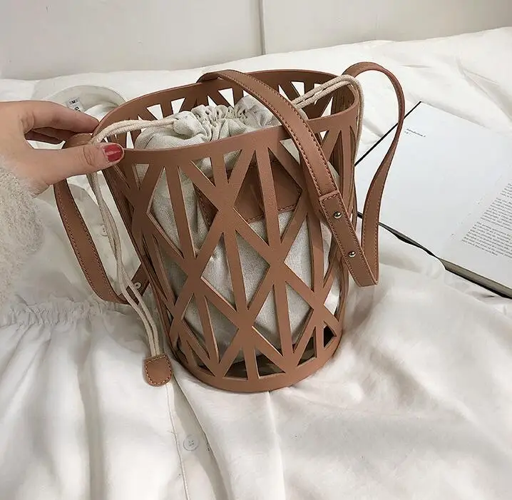 Летние женские открытые сумки через плечо из искусственной кожи, корейская модная винтажная корзина, сумки