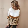 Fashion Leopard Patchwork Autumn Winter 2022 Ladies Knitted Sweater Women O-neck Full Sleeve Jumper Pullovers Top Khaki Brown ► Photo 3/6