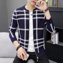 

Men Sweater Cardigan Zipper 2022 New Autumn And Winter Stripe Slim Male Knitted Coat Teenage Boys Black Gray Blue Red M123