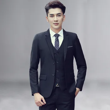 

Spring Autumn Suit Men Korean Slim Casual Men's Suit Set 2020 Fashion Three-piece Sets Wedding Dress Black Blue Pants Suit Gray