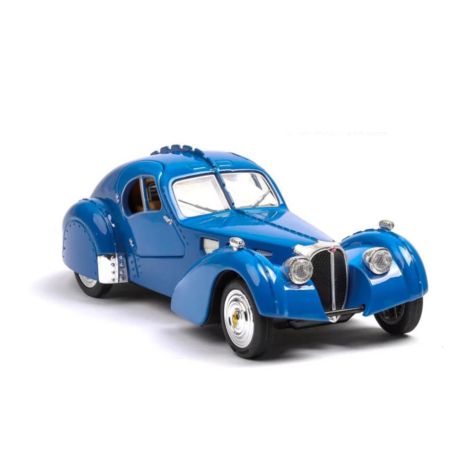 Классический Винтаж автомобиля Горячий масштаб 1:32 колеса 1936 Bugatti Тип 57SC металлическая модель с светильник звук, литье под давлением, потяните игрушки - Цвет: Синий