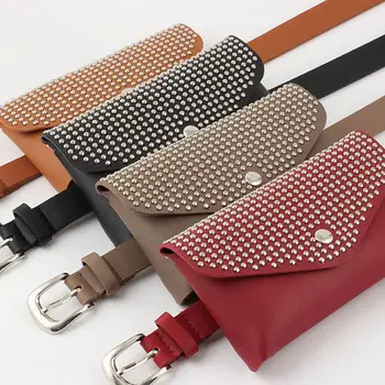

2020 Fashion Rivets Shoulder Waist Bag Fanny Packs Phone Pouch Women PU Leather Crossbody Chest Purse