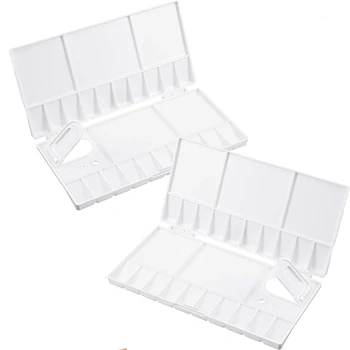 

2Pcs Folding Paint Palette Plastic Palette Box Art Watercolor Palette with Thumbhole for Paint Pigment Tool (8 x 4 Inch)