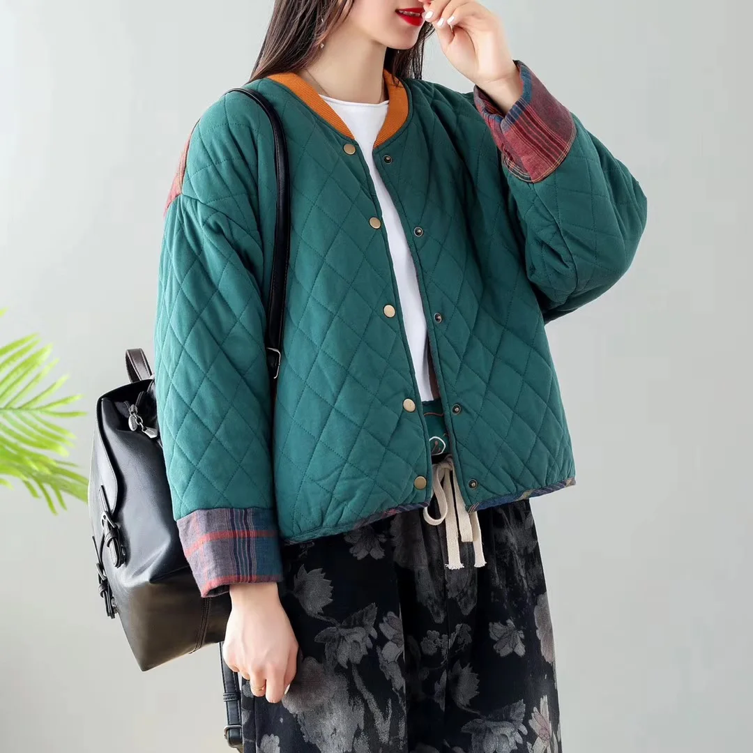 

2019 Origional New Style Autumn And Winter Plaid Cotton Cardigan Retro Literature And Art Loose Thick Long Sleeve Women Coat Cot