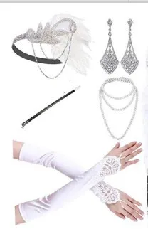 1920s flapper dress accessories Retro Party props GATSBY CHARLESTON headband pearl necklace white feather band for wedding halloween outfits