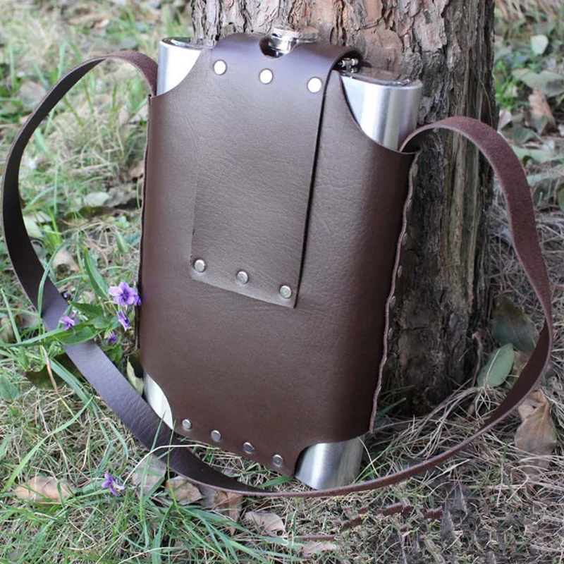 64oz Stainless Steel Pocket Hip Flask Gift Alcohol Whiskey Liquor+Leather Cover