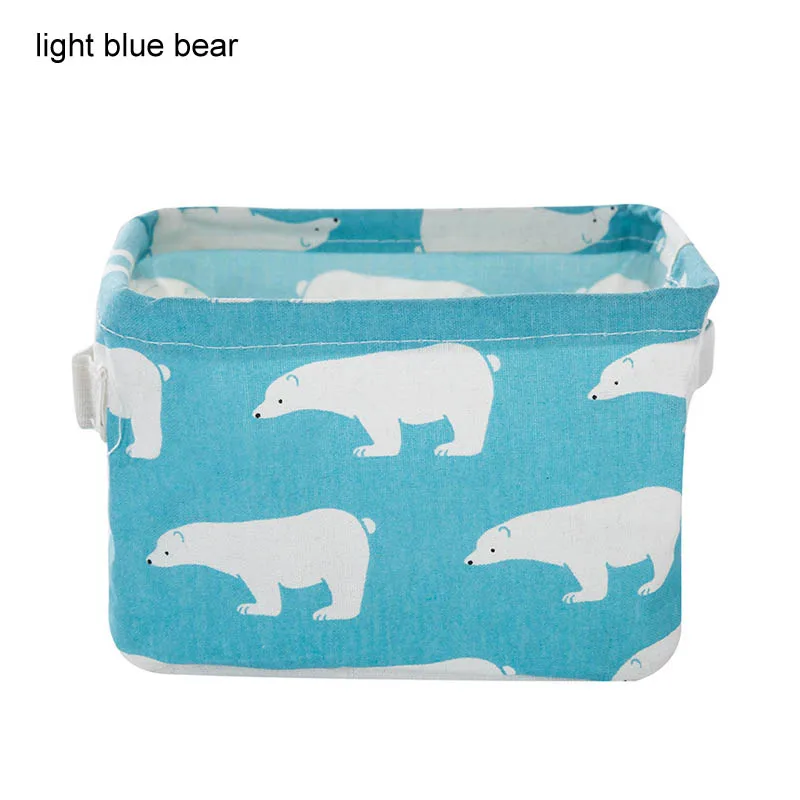 blue bear Многофункциональная настольная корзина для хранения с милым принтом, прочная коробка для хранения мелочей, складная хлопковая Льняная сумка для хранения нижнего белья, 1 шт - Цвет: blue bear