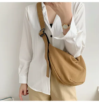 

Casual Canvas Dumplings Bags Women Shoulder Bag Solid Color Crossbody Messenger Bags Lady Simple Large Capacity Totes Purses