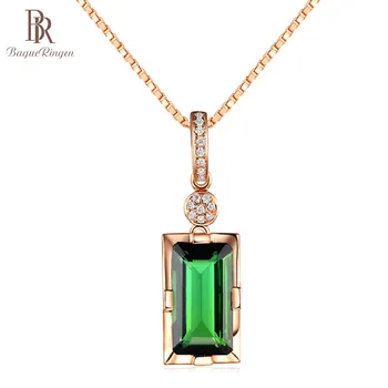 

Bague Ringen Rectangle Gemstone Green Necklace for Women Geometry Emerald Rose Gold Color Silver 925 Jewelry Anniversary Gift