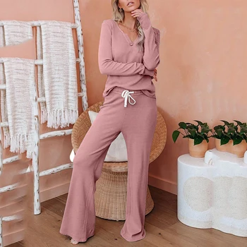 

Lounge wear pajama set women home suit spring summer knitting ladies sleepwear fashion soft long sleep bottoms nightgown pyjamas