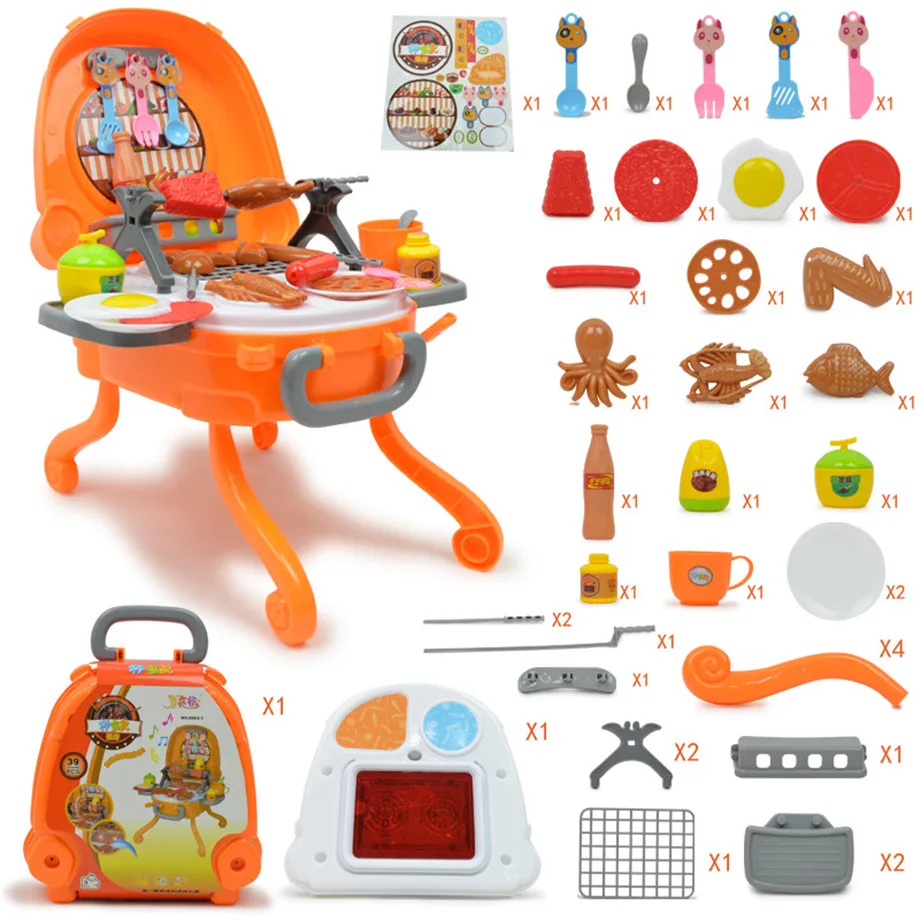 Игровой Набор для кухни, игрушечный набор, ролевые игры, пластиковая еда, барбекю, нарезка фруктов, овощей, кухонный набор для детей, игрушки для девочек