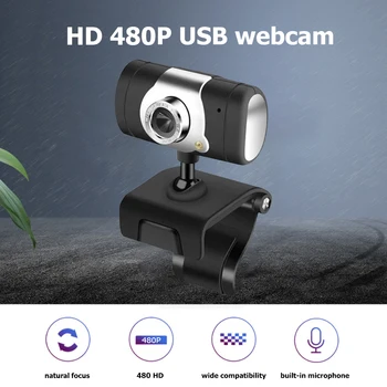 

360 Rotatable Web Camera Microphone Built-in Durable USB 2.0 HD Clip-on Webcam for PC School Office Working Decor
