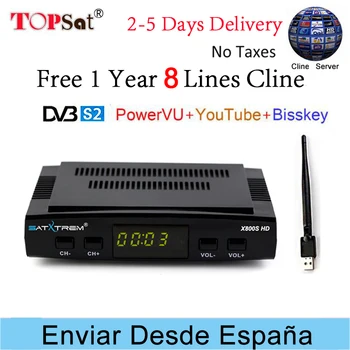 

Satxtrem X800S HD Receptor DVB-S2 Satellite TV Receiver Decoder + Europe ccam cline for 1 year spain + USB WIFI support bisskey